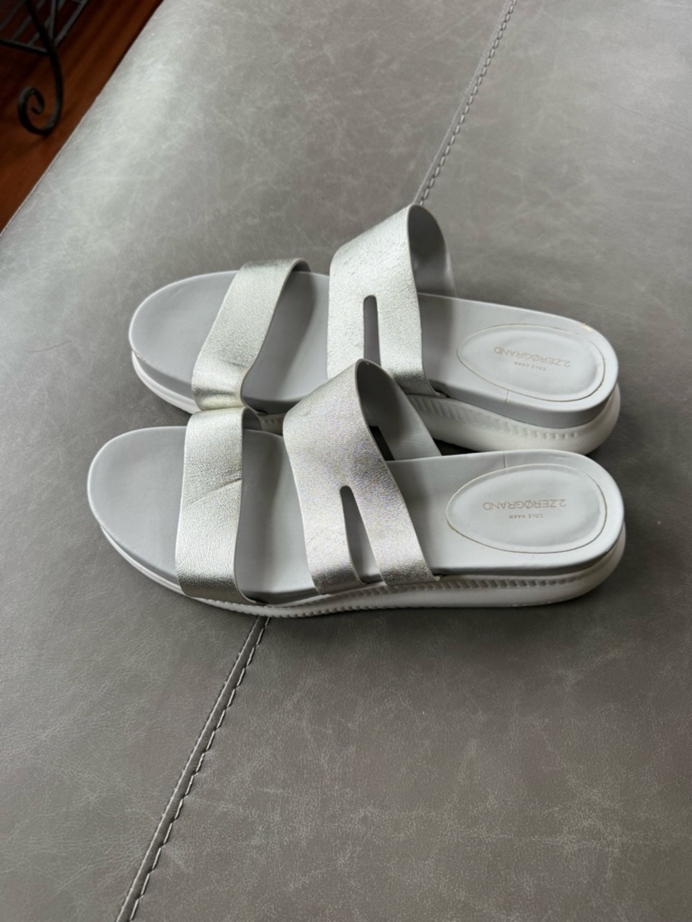 Cole Haan Metallic Silver Double-Strap Slide Sandals - Women's Size 10B